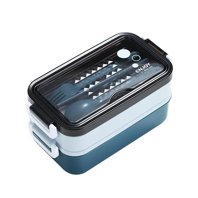 Start Season Double-Layer Microwave Oven Lunch Box, Including Soup Bowl, Knife, Fork and Spoon, School Lunch Box