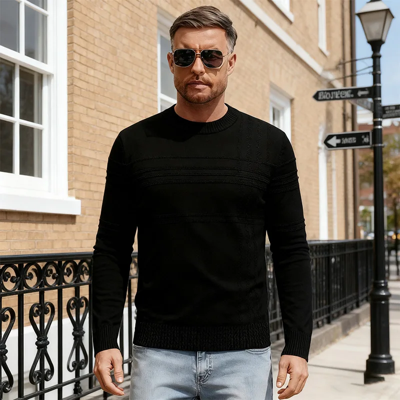 Autunno Inverno Tinta unita O-Collo Maglione che tocca il fondo da uomo Stretch Caldo maglione lavorato a maglia retrò Uomo Top intimo slim fit di alta qualità