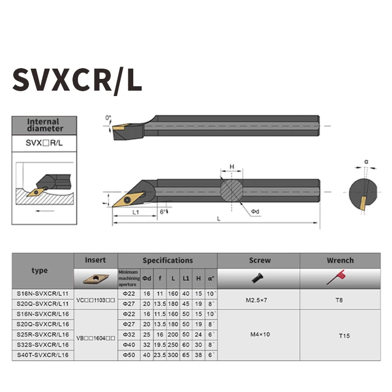 S16Q-SVXCR11 S20R-SVXCR16 S25S-SVXCR16 S32T-SVXCR16 CNC Indexable Tool Turning Bar Holder Use VCMT/VCGT11/16 CNC Carbide Insert