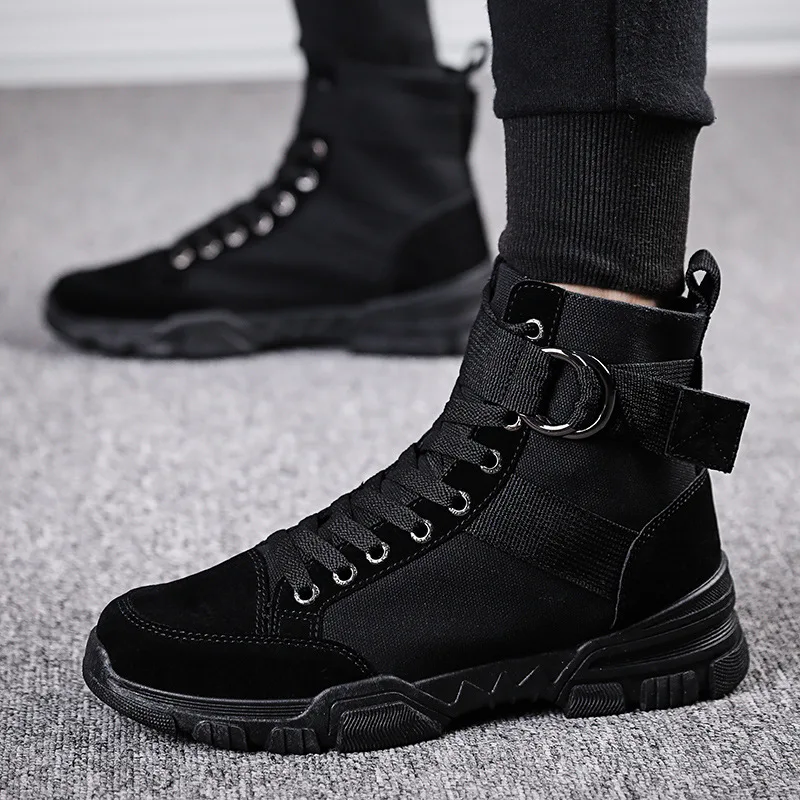 Men's Canvas Boots Punk Style Wear-Resistant Comfortable Non Slip Men's Boots Simple and Breathable Solid Color Gentleman Shoes