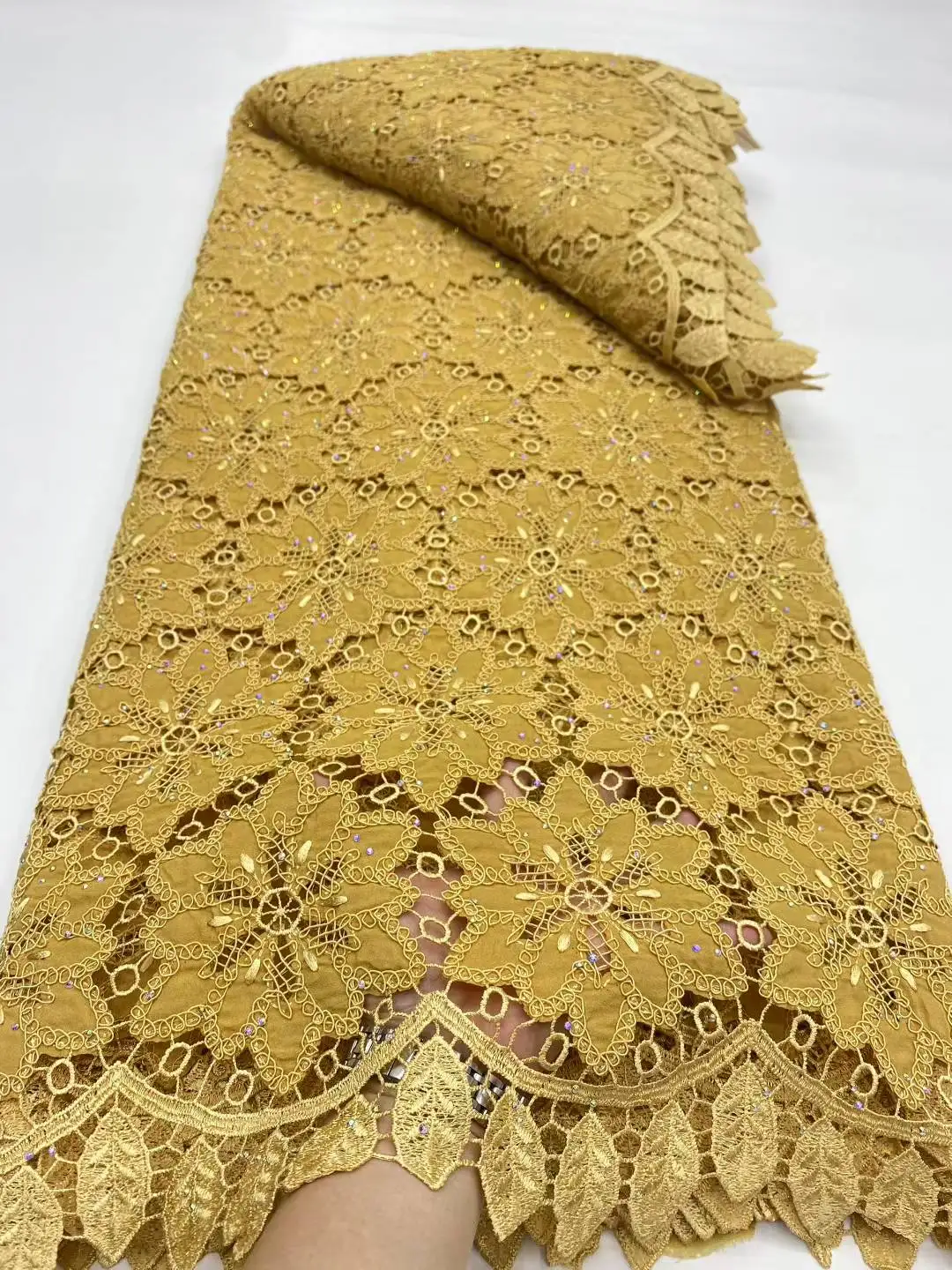 

Nigerian Stones Water Soluble Lace Fabrics 2025 High Quality African 5Yards Guipure Cord Lace for Women Dress Sewing