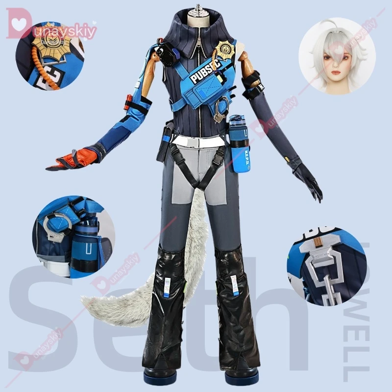 Game Zenless Zone Zero Seth Lowell Cosplay Costume Criminal Investigation Team Combat Uniform Wig Shoes Man Carnival Party Suit