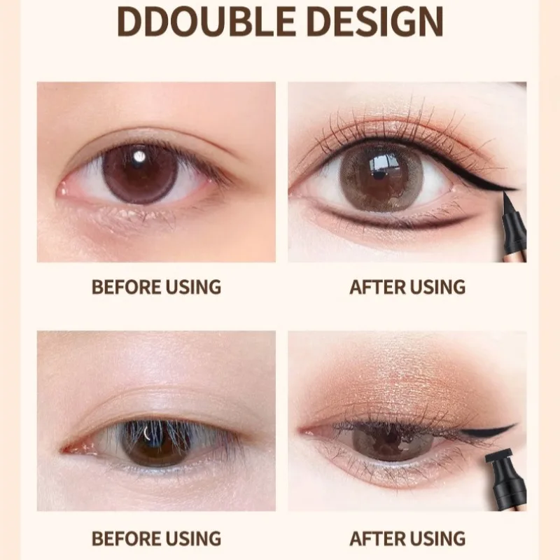 محدد عيون مقاوم للماء برأسين للمكياج الدائم مع ميزة ختم عين القط