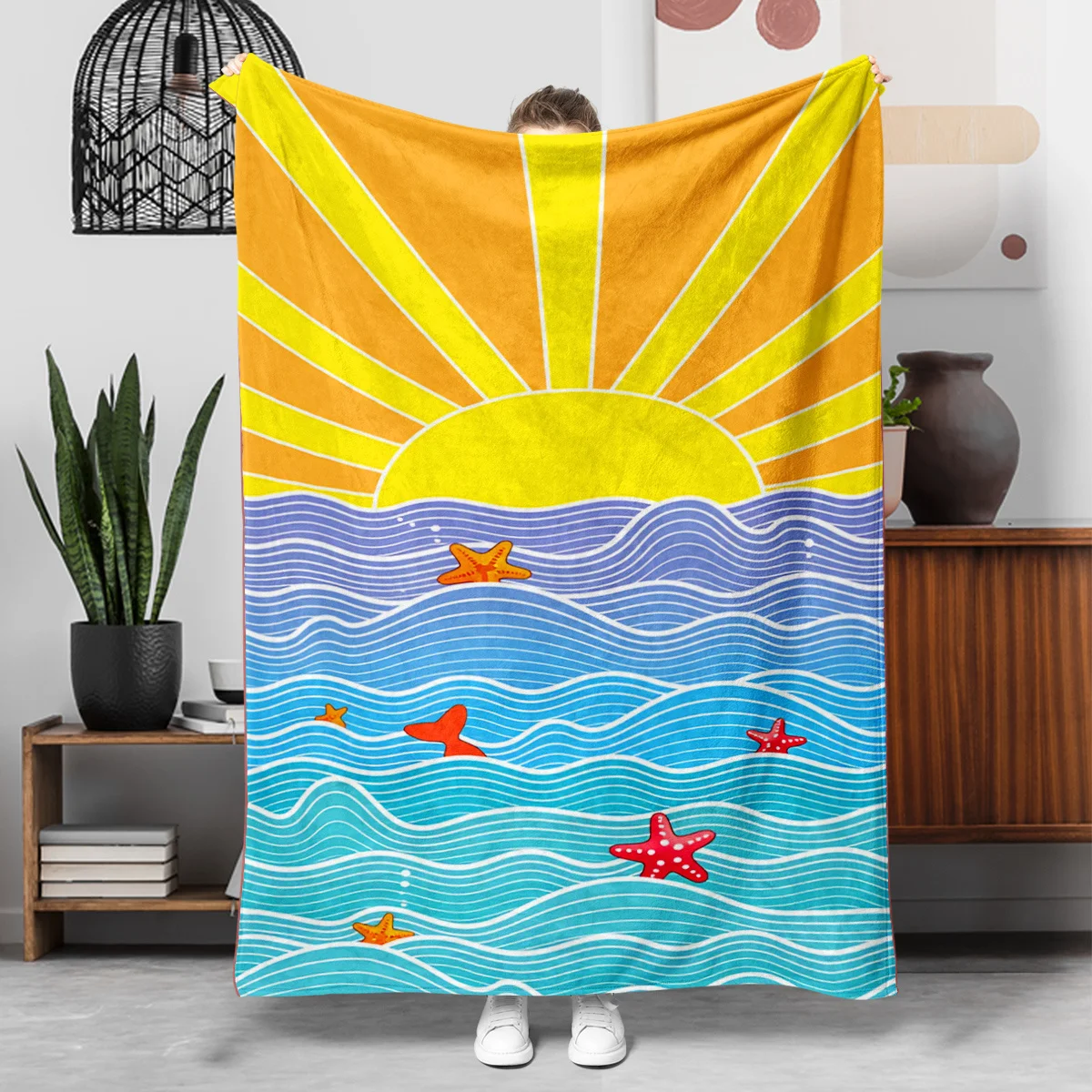 1pc Starfish Pattern Fleece Blanket, Lightweight Soft Throw, Gift Blanket for Family And Friends. Mother'S Day, Father'S Day Gif
