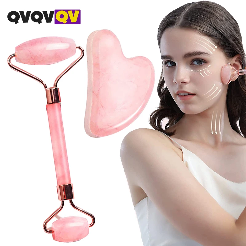 Facial Roller Massage Tool  Natural Rose Quartz for Face, Eyes, Neck, Relieve Fine Lines and Wrinkl and Body Muscle Relaxing