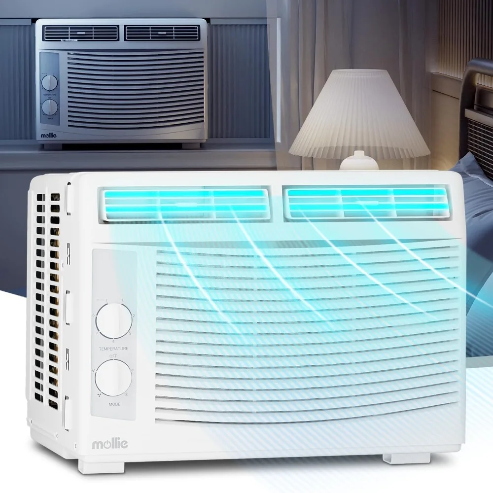 5,000 BTU Window Air Conditioner with Mechanical Controls and easy-to-Clean Washable Filter, For Bedrooms Guest Rooms