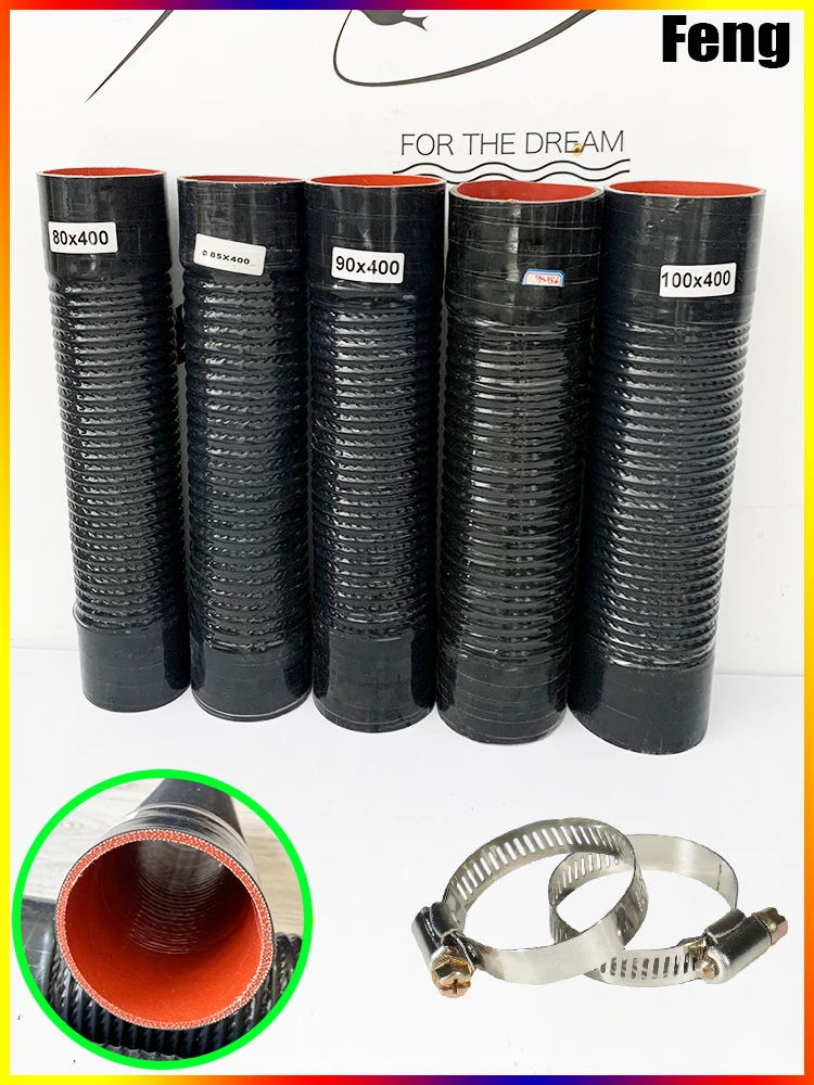 Universal Silicone Flexible Hose and 2 Clamps ID30-100mm Length 400mm Air Intake Pipe Radiator Tube High Pressure Temperature R
