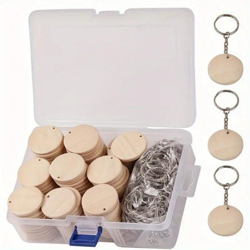 150Pcs/ Box Round Wooden Discs with Keychain Wood Tags with Hole Reminder Record Calendar Wood Chips DIY Crafts
