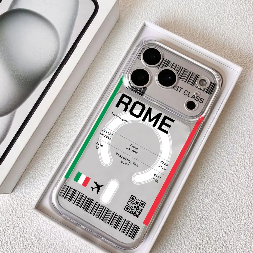 

Plane travel ticket italy Phone Case For iPhone 17 16 15 14 13 12 Pro Max Plus Magnetic Crystal Clear Shockproof Case