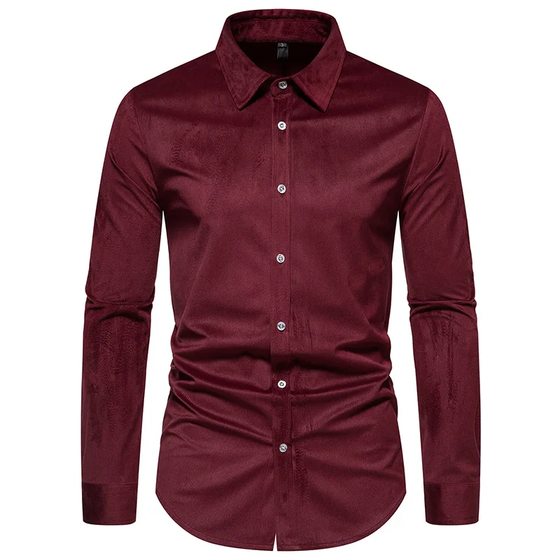 Camisa de veludo manga longa masculina, camisas de qualidade multicolor, monocromática, elegante, tops casuais, roupas da moda, outono