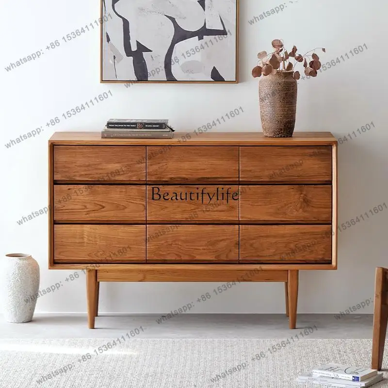 FG Medieval Nine-chest Cabinet Myanmar Teak Continuous Pattern Living Room Entrance Nordic Side Cabinet
