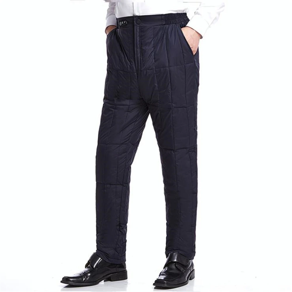 Man Fall Solid Elastic Waist High Full Length Straight Thick 95% Down Pants Male Winter Oversized Warm Down Trousers