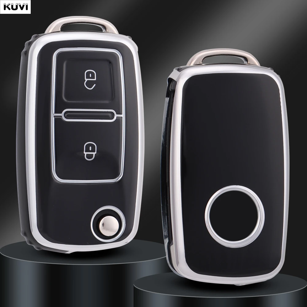 Funda para llave de coche de TPU de 2 y 3 botones para Volkswagen VW Polo Golf Passat Tiguan Beetle Caddy T5 Up Eos Skoda Octavia Seat Leon Altea
