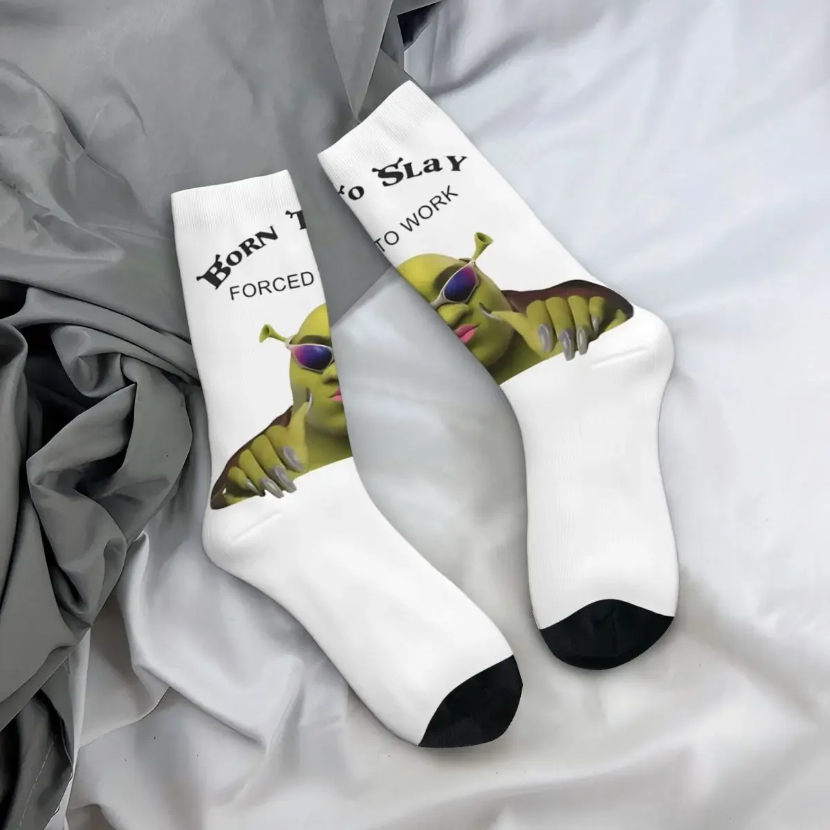 Autumn Winter Retro Unisex Born To Slay Forced To Work Funny Shreks Socks Non-slip Skateboard Socks