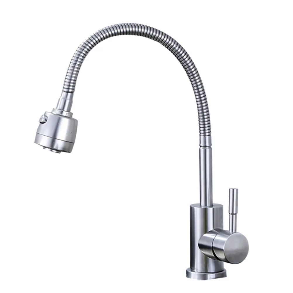 Stainless Steel Kitchen Faucet Single H Pull Out Degree Rotation Cold Hot Water Tap Composite Sink Compatible