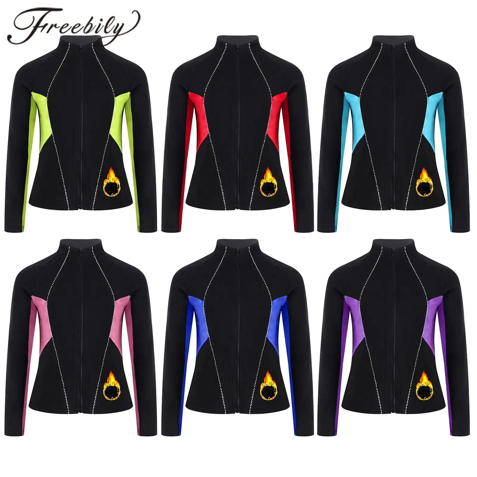 

Girls Fleece-Lined Jackets Figure Skating Sweatshirt Gymnastics Jacket Ballet Leotards Children Outerwear Sports Workout Coat