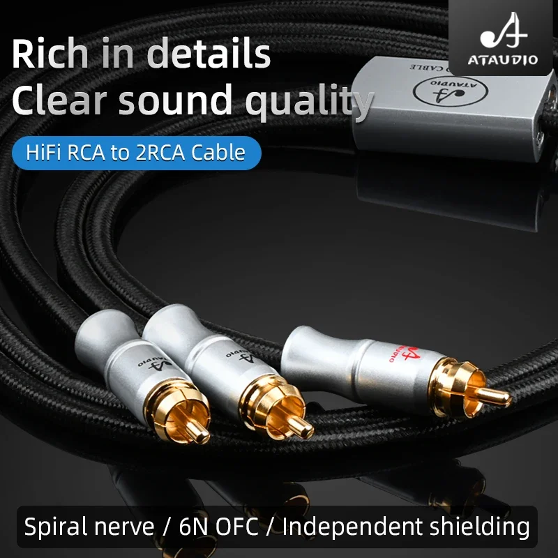 HiFi RCA to 2RCA Audio Cable 6N OFC Spiral Nerve Independent Shielding RCA Male to 2RCA Male for Subwoofer Amplifier