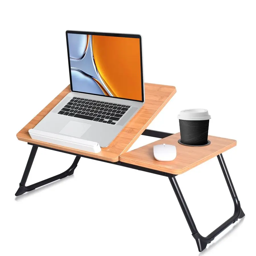 

Laptop Desk Stand with Cup Holder, Portable Lap Desk for Computer, Wood