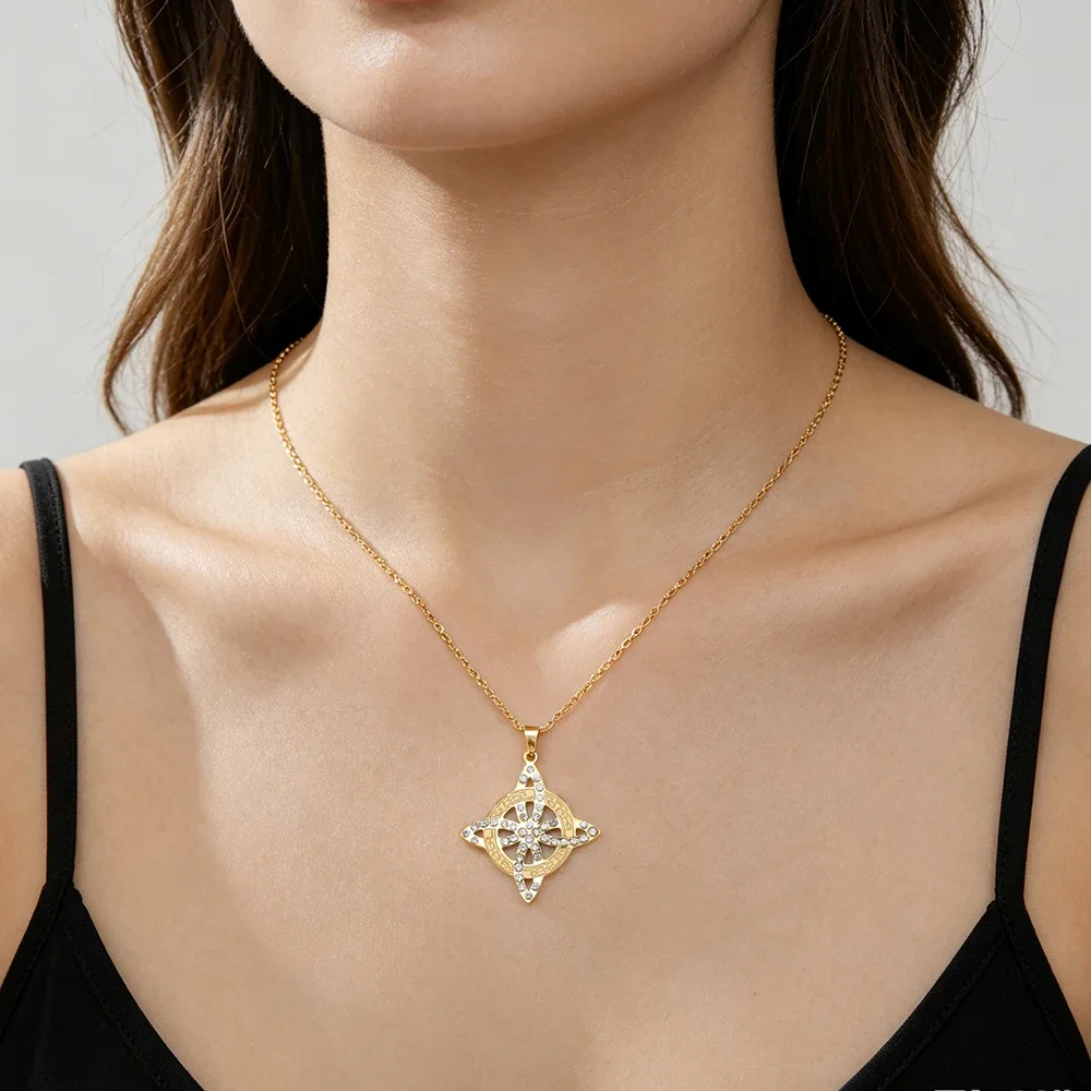 Skyrim Witchcraft Witch Knot Clear Zircon Necklace Stainless Steel Gold Color Pendant Necklaces Amulet Wicca Jewelry Gift