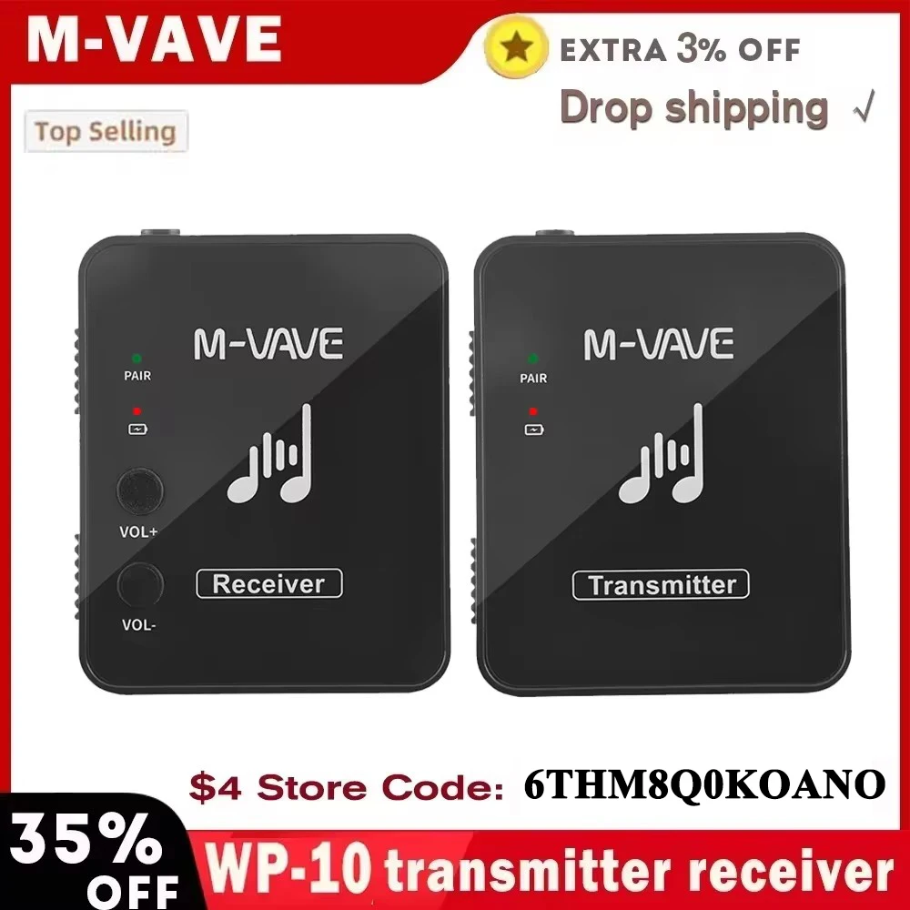 M-vave WP-10 2.4G Wireless System Earphone Monitor Rechargeable Transmitter receiver Support Stereo Mono Recording Function