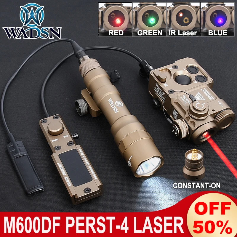 

WADSN CNC PERST-4 Indicator 1400lumens M600DF Flashlight Hunting Red Green Blue Dot IR Laser Constant Button Fit 20MM Picatinny