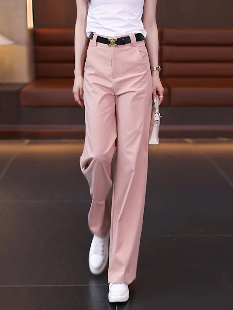 

Pink Slim Wide Leg Pants Women's Summer Thin New Straight High Waist Drape Casual West Pants Korean Style High Waist Wide Leg...