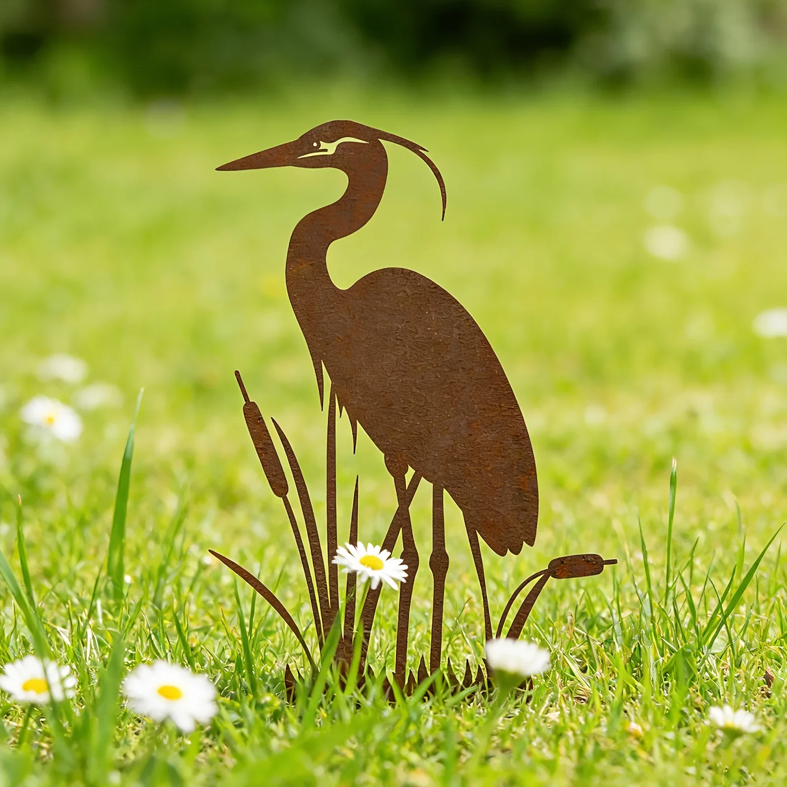 2D Flat】Rusty Heron Metal Garden Stake – Vintage Yard Decor for Pond, Path, Patio & Flower Bed – Rustproof Outdoor Art