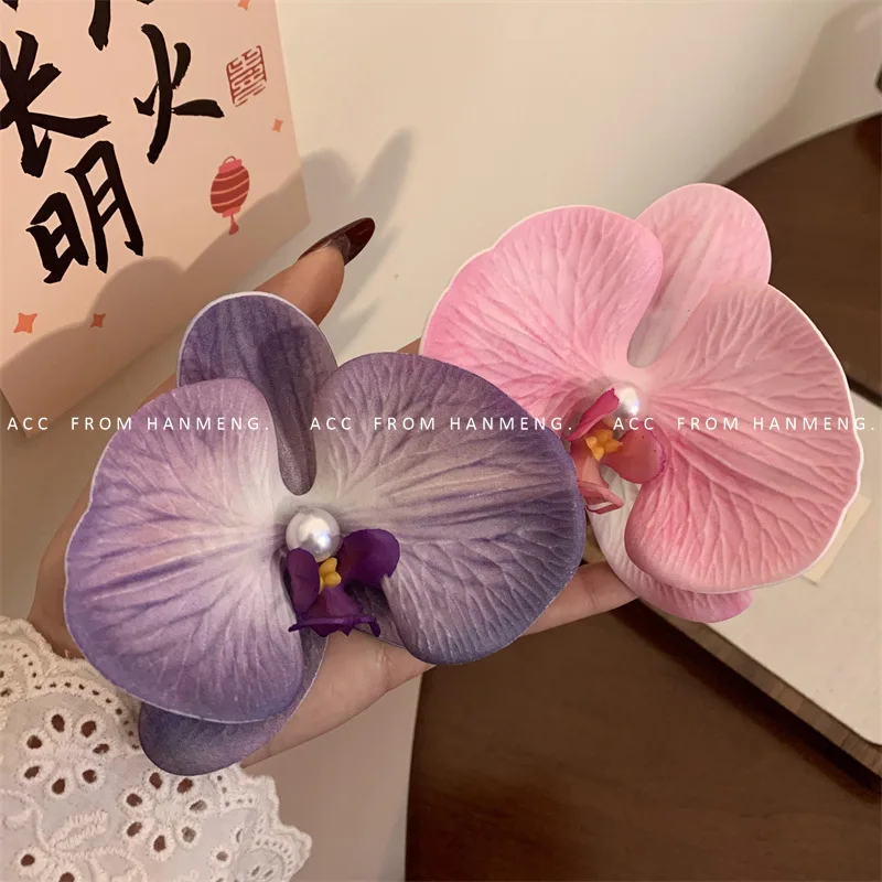 Grande pince à cheveux Phalaenopsis Pearl, nickel é de couleur, vintage, nouveau style chinois, fleurs de simulation, épingle à cheveux, accessoires pour cheveux, 2024