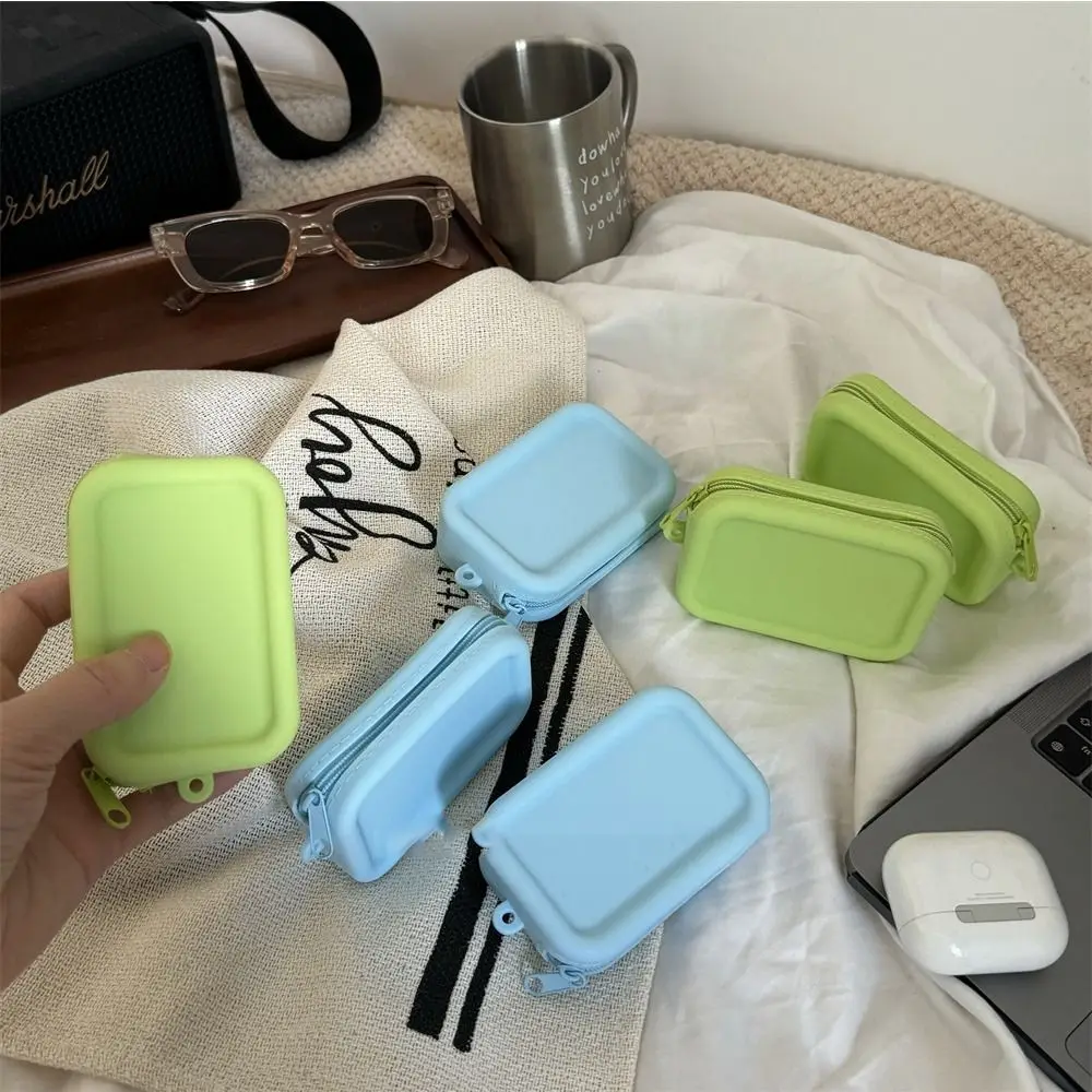 Macaron Color Silicone Cosmetic Bag Coin Purse Rectangle Multifunction Storage Bag Mini Solid Color Small Item Bag Outdoor