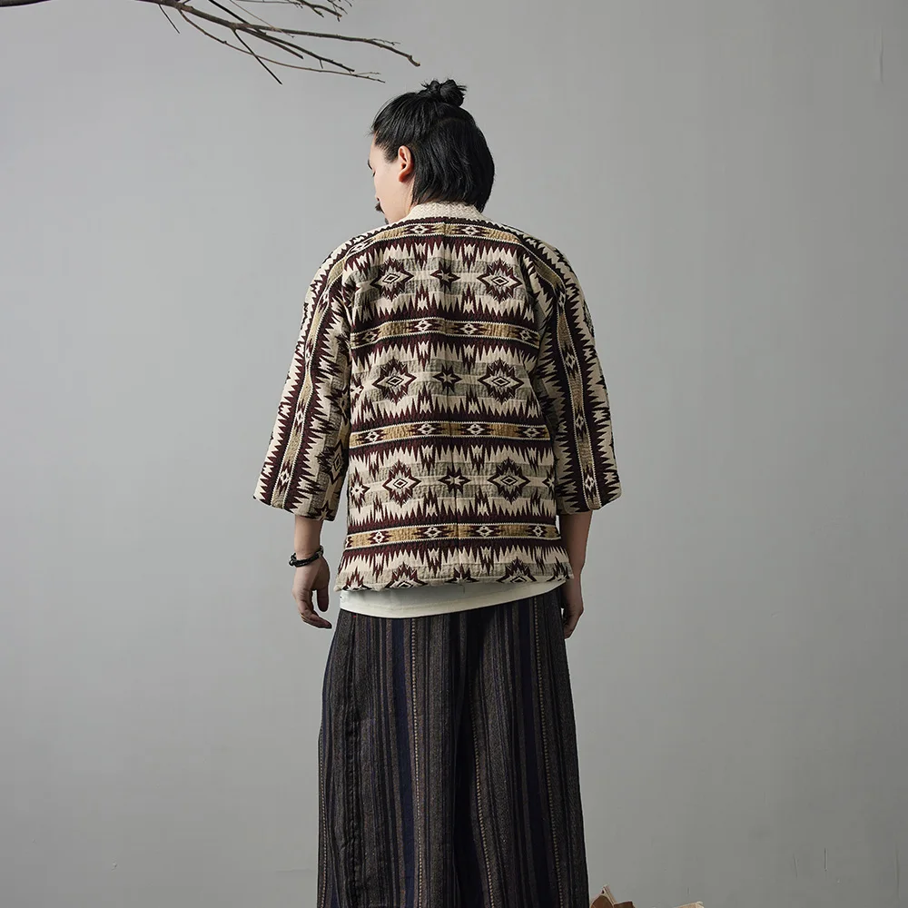New Style Jacket Japanese Retro Robe Coat Indian Pattern Yarn-Dyed Loose Casual Versatile Shoulder Robe
