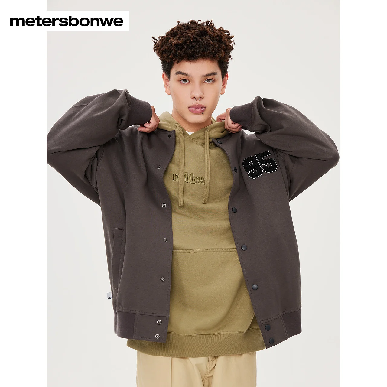 Metersbonwe-Men's And Women's College Letter Knitted Baseball Jackets Elastic Fabric Loose Sports Academy Cumpus Autumn