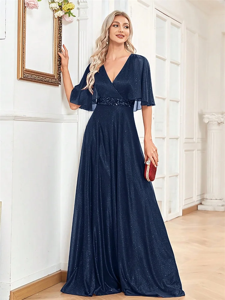 Elegant Shining Bat Sleeve Formal Evening Dresses Luxury Women A-line Wedding Party Cocktail Prom Gowns