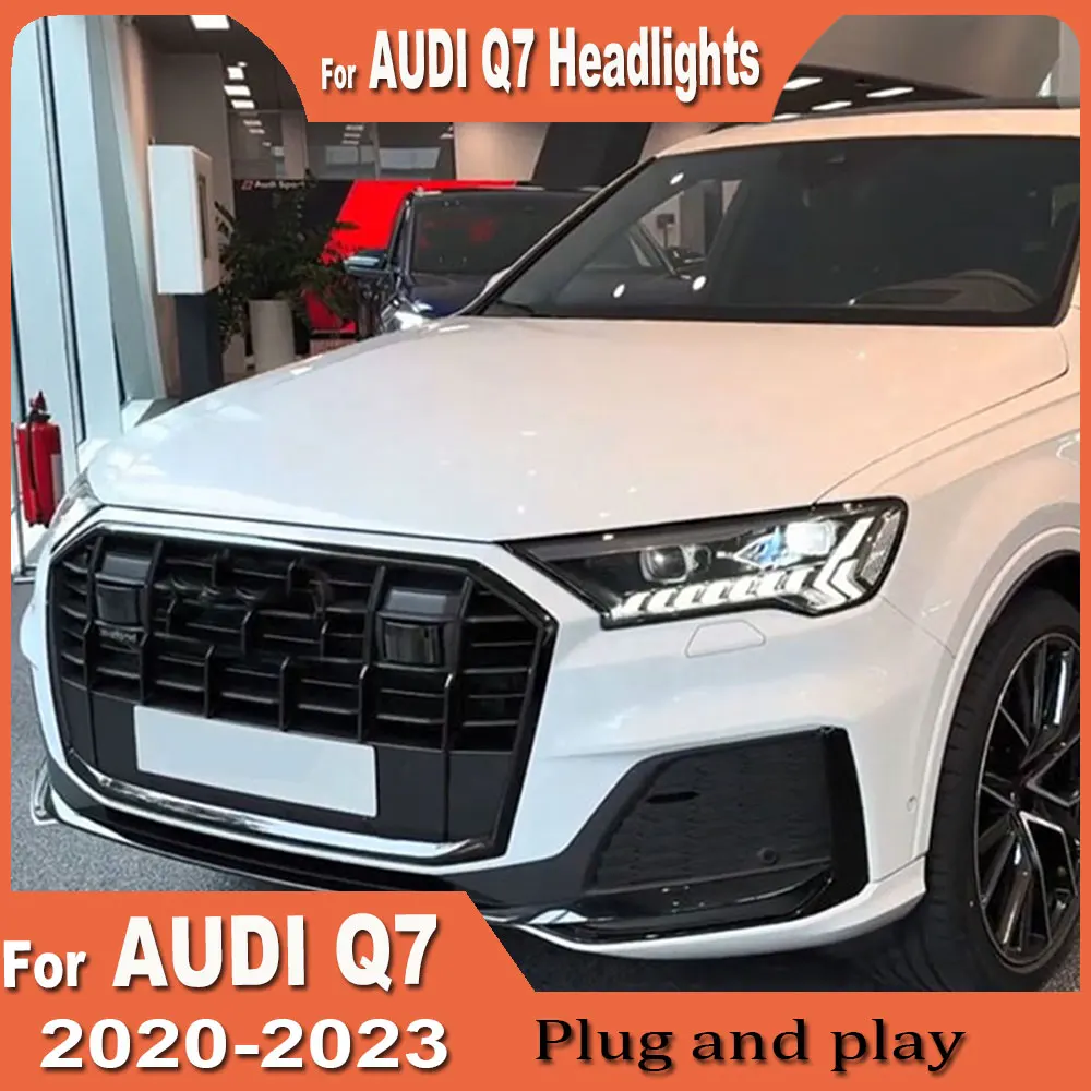 

Pair Car Headlight LED For AUDI Q7 2020 2021 2022 2023 Headlights DRL Turn Signal High Beam Angel Eye Projector Plug and play