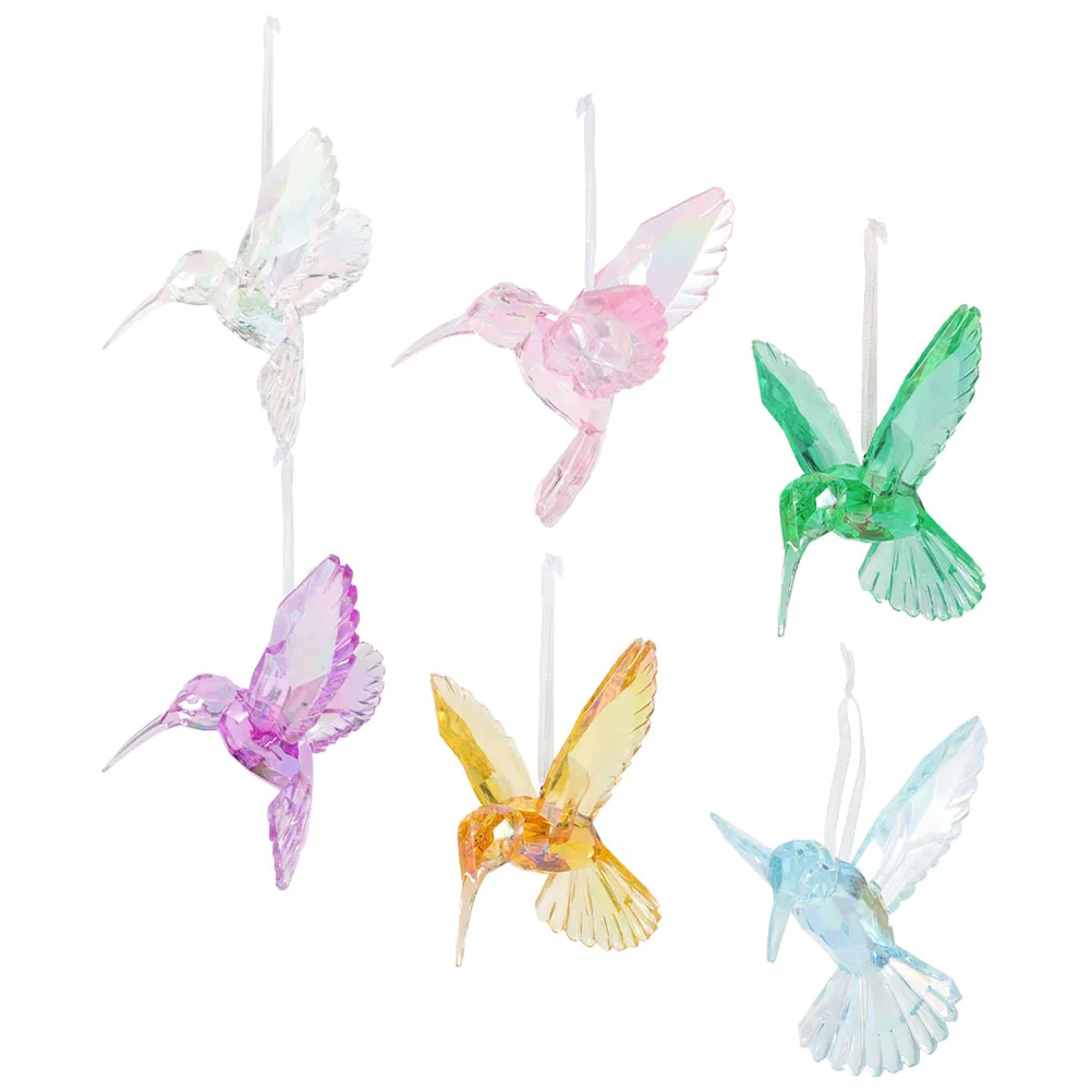 

6pcs Acrylic Hummingbird Ornament Colorful Hanging Decor Pink White Sky Blue Bedroom Party Xmas Table Garden Display