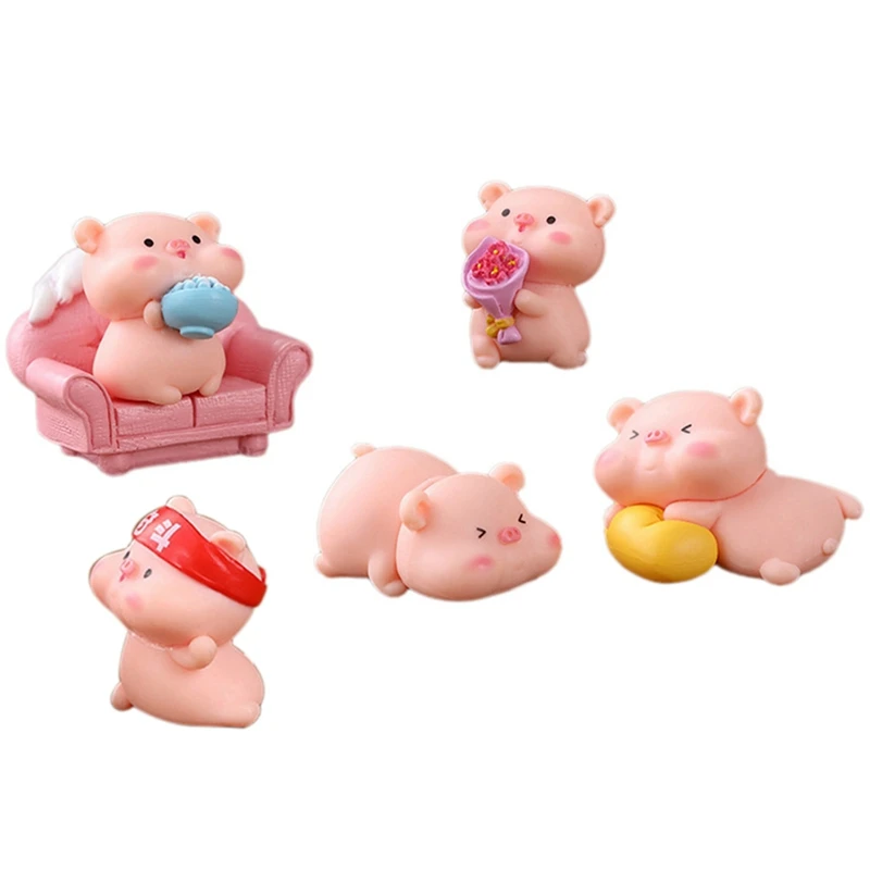 6 Pcs Miniature Pigs Figurines Cute Pink Pig Family Toys Figures DIY Crafts For Fairy Garden Decoration Home Decorations