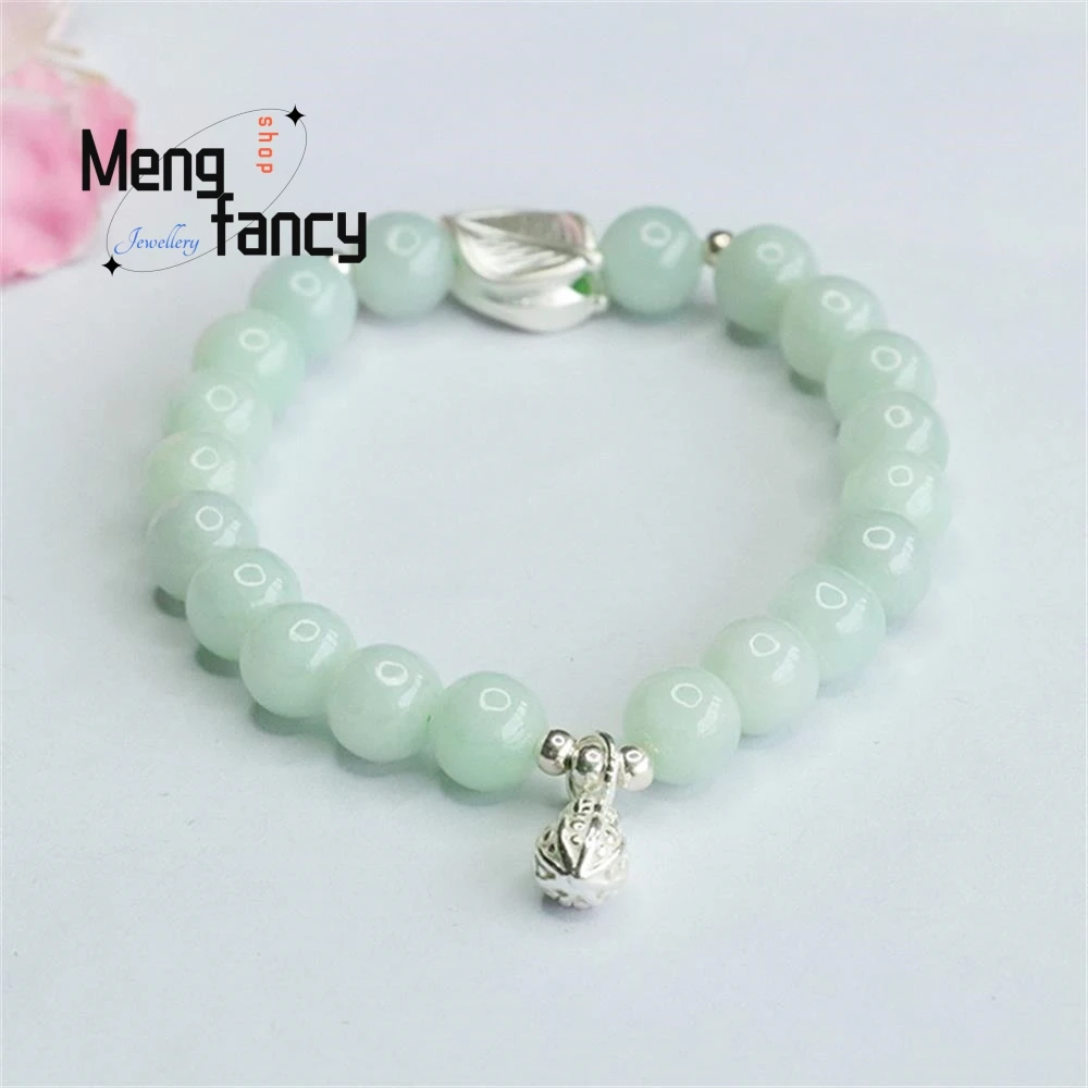 Natural Myanmar A-goods Jadeite S925 Silver Peanut Leaf Bracelet Exquisite Elegant Simple High-grade Luxury Quality Fine Jewelry