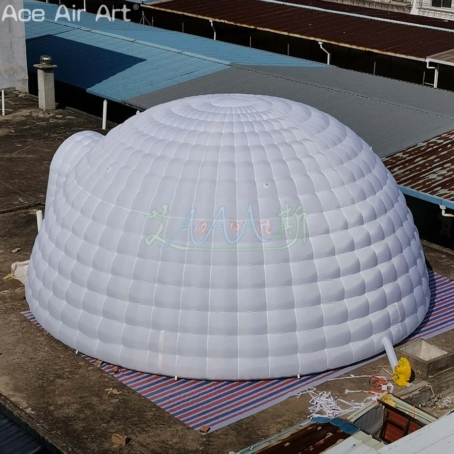 80 pessoas 8m de diâmetro inflável cúpula tenda gigante iluminação led igloo tendão yurt balão com ventilador livre