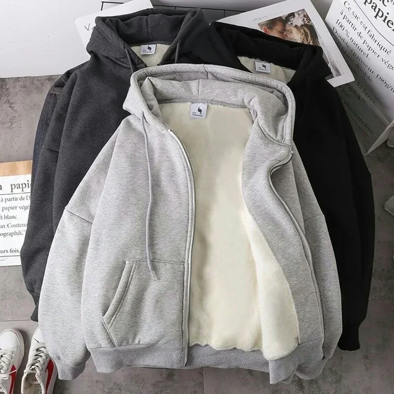 

Women Hoodies Harajuku Korean Version Casual Solid Zip Up Hooded Jacket New Y2k Thin Fleece Oversized Sweatshirt Hooded Coat 후드티