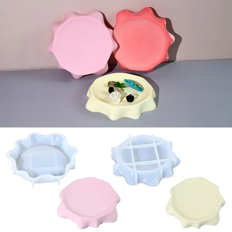 Soft Edge Storage Tray Crystal Epoxy Resin Mold DIY Jewelry Display Storage Supplies Saucer Candle Holder Mold Making Gifts