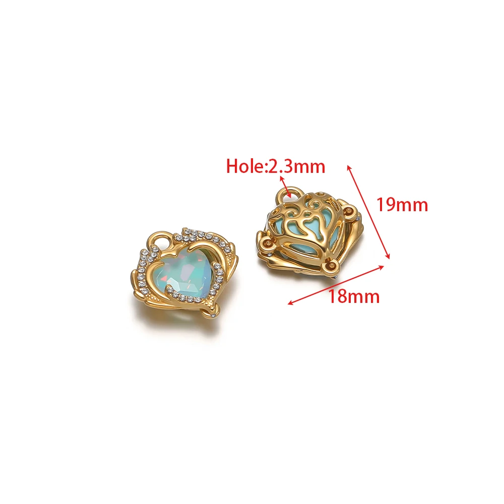 3 Stück Edelstahl-Zirkon-Herzanhänger, goldfarbene Halskettenanhänger für DIY, exquisite Schmuckherstellung, Ohrringe, Armbandzubehör, Großpackung – Detail 2