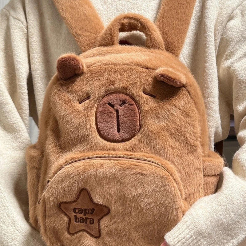 كابيبارا حقيبة ظهر قطيفة Kawaii موضة بلوشي دمية الفراء حقيبة الأطفال حقيبة كتف حقيبة صغيرة حقائب هدايا لصديقتك #3