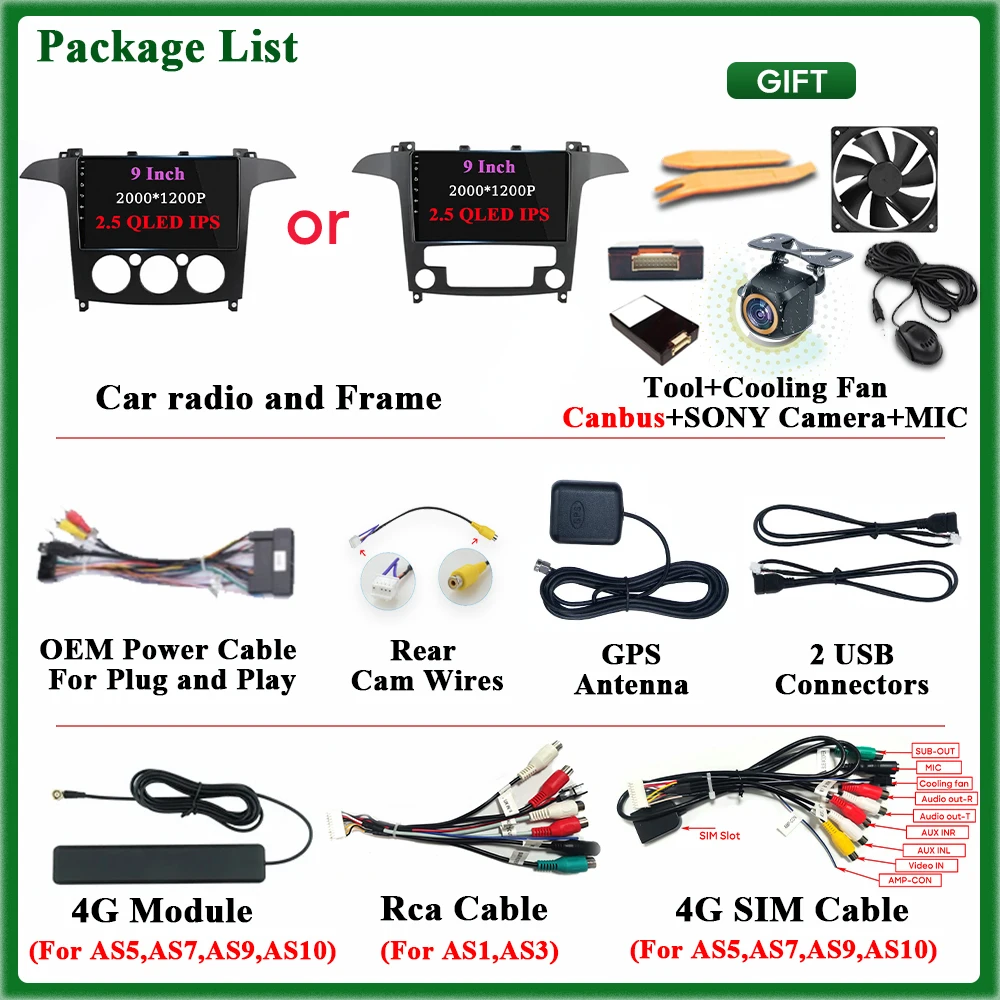 راديو السيارة Carplay لفورد S-MAX S MAX 1 2006 - 2015 الملاحة GPS أندرويد السيارات ستيريو مشغل وسائط متعددة رئيس وحدة رقم 2din WiFi