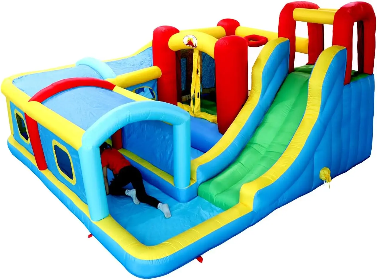 Jumping Castle with Blower and Wave Pool, Basketball Rim, Long Tunnel