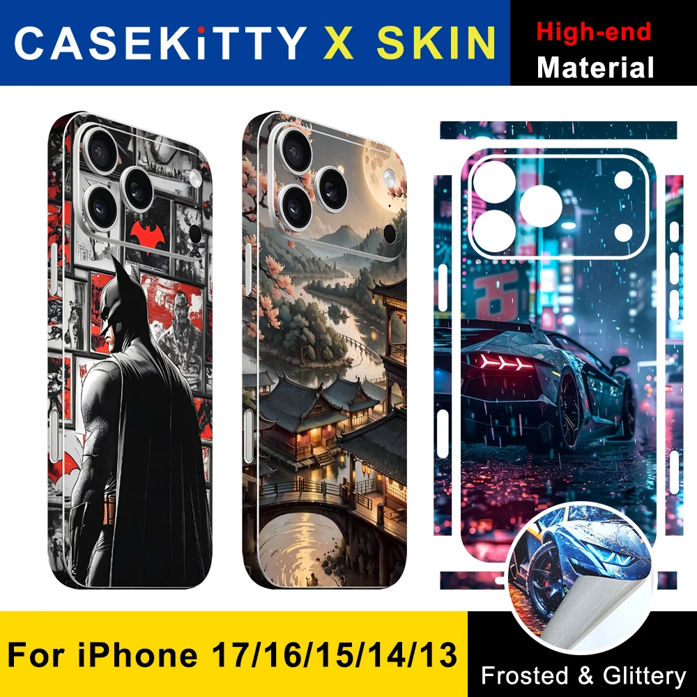 CASEKiTTY الجلد الخلفي فيلم آيفون 17 16 برو ماكس ملصق 16e الهواء 15 14 زائد 13 ملصق حماية صغير التفاف الجانب الإطار حامي