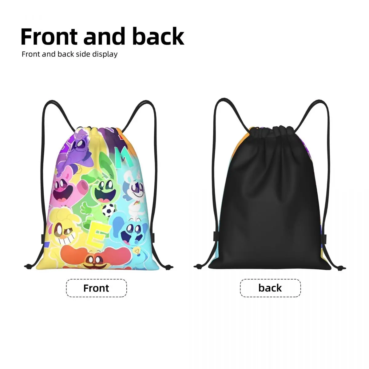 Mochila con cordón de Anime de Critters sonrientes, bolsa deportiva para gimnasio, juego de dibujos animados, Sackpack de cuerdas para hacer ejercicio