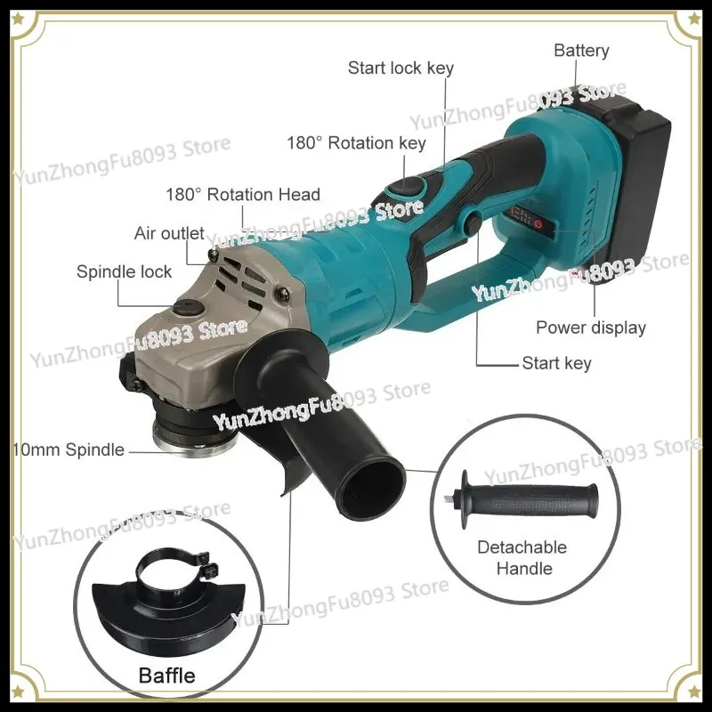 Brushless Cordless 1200W 125mm Impact Angle Grinder without Battery DIY Power Tool Cutting Polishing Grinding Tool