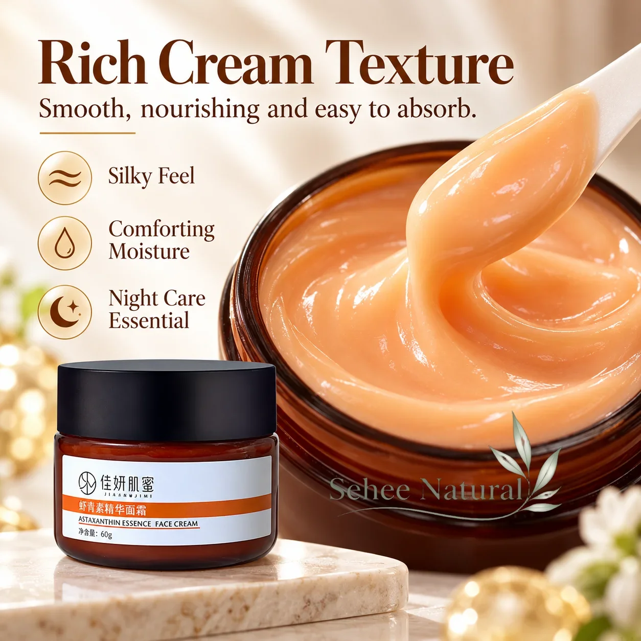60ml Astaxanthin Antioxidant Face Cream Day & Night Cream For Dull Skin Improve Complexion Facial Moisturizer For Late Night