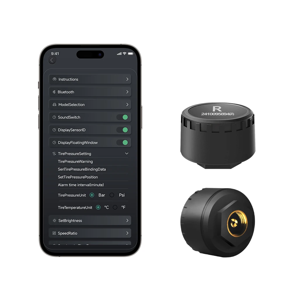 Bluetooth Compatible Car Motorcycle Bicycle Tire Pressure Monitoring System (TPMS) with App for Vehicle Tire Safety Management
