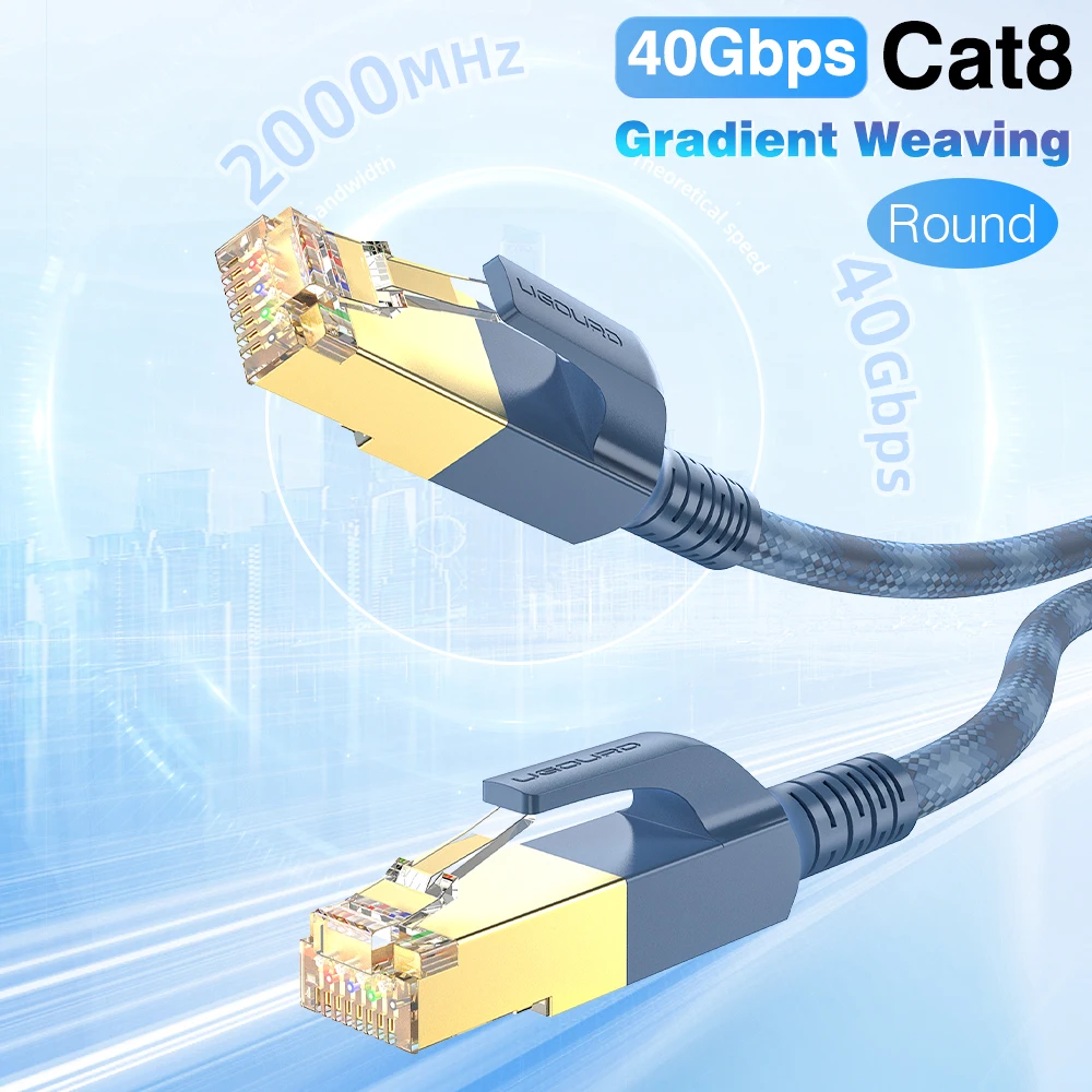 RJ45 CAT8 Ethernet-kabel Gevlochten Kleurverloop 40 Gbps CAT 8 Netwerkkabel Internet Lan Patch Cord voor Laptops PS 4 Router Ronde