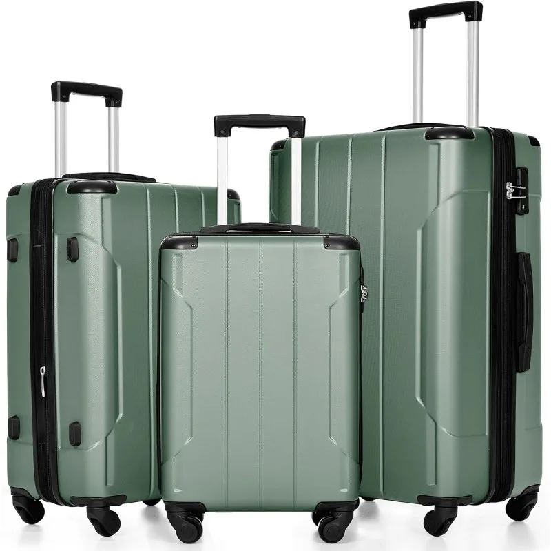 Set 3 Piece Expandable Lightweight Spinner Suitcase with Corner Guards